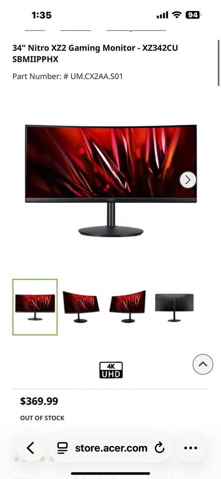 34" Nitro XZ2 Gaming Monitor - XX342CU SBMIIPPHX