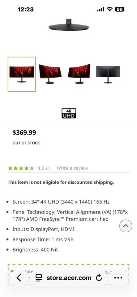 34" Nitro XZ2 Gaming Monitor - XX342CU SBMIIPPHX - photo 2