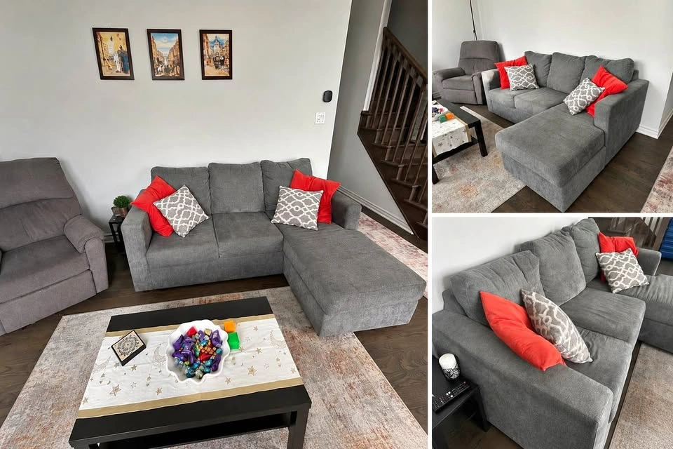 Grey Sectional Sofa with Right-Facing Chaise
