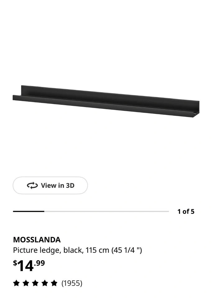 Ikea MOSSLANDA black shelf and picture ledge (115cm) - New
