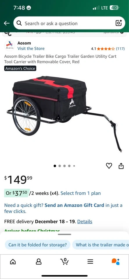 Aosom Bicycle Trailer Bike Cargo Trailer Garden Utility Cart - photo 3