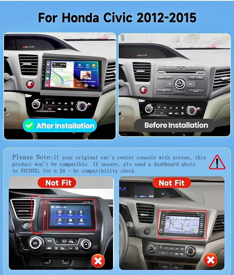 Honda Civic Android 15 Car Stereo 9-inch Touchscreen