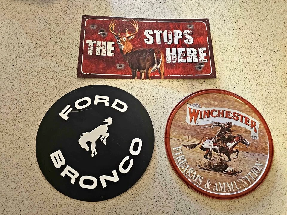 Ford Bronco, Winchester, and Hunting Decorative Metal Signs