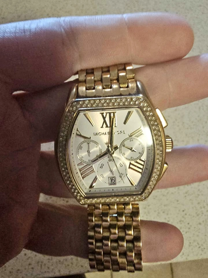 Michael Kors Gold-Tone Chronograph Watch with Crystal Bezel