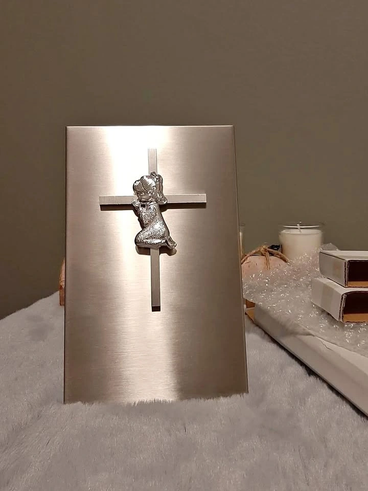 New In Box! Stainless Steel Cross Plaque – Girl