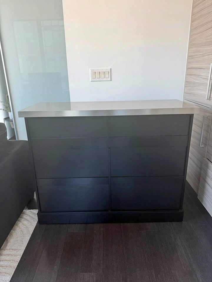 Black Kitchen Island with Stainless Steel Top