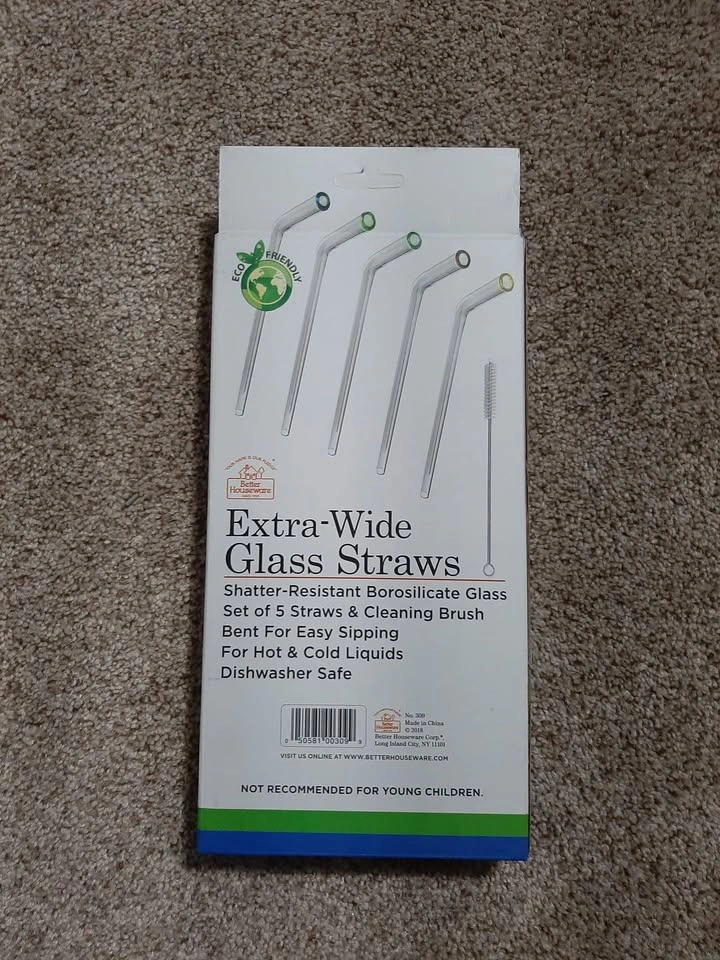 NEW! 6-Piece Extra Wide Clear Glass Straw and Brush Set - photo 3