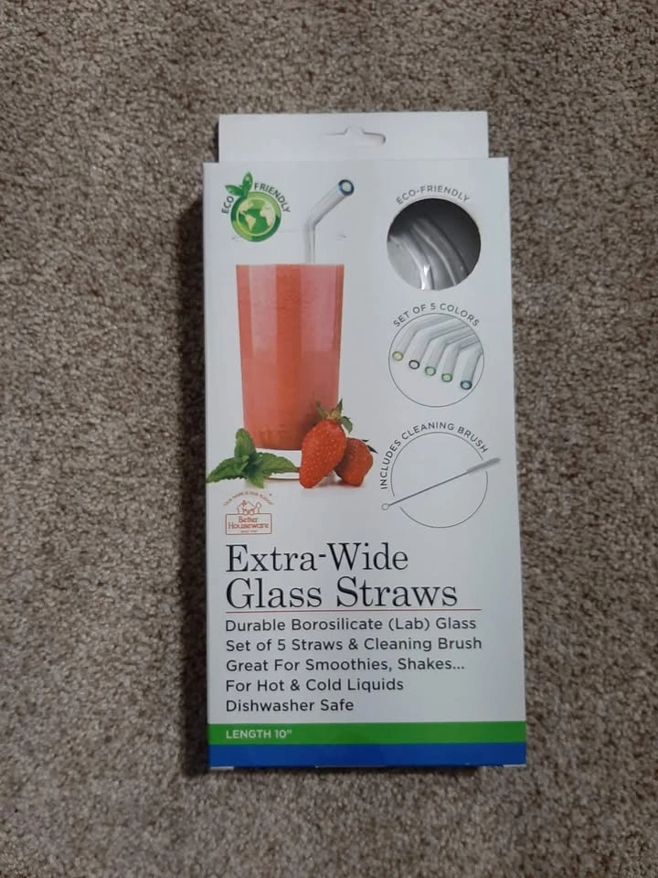 NEW! 6-Piece Extra Wide Clear Glass Straw and Brush Set - photo 4