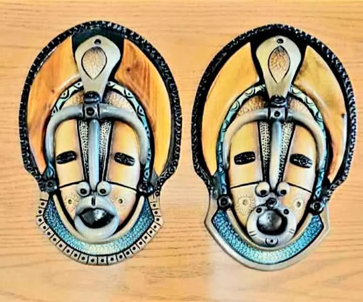 Pair of Terracotta Hand Crafted Wall Masks thumbnail