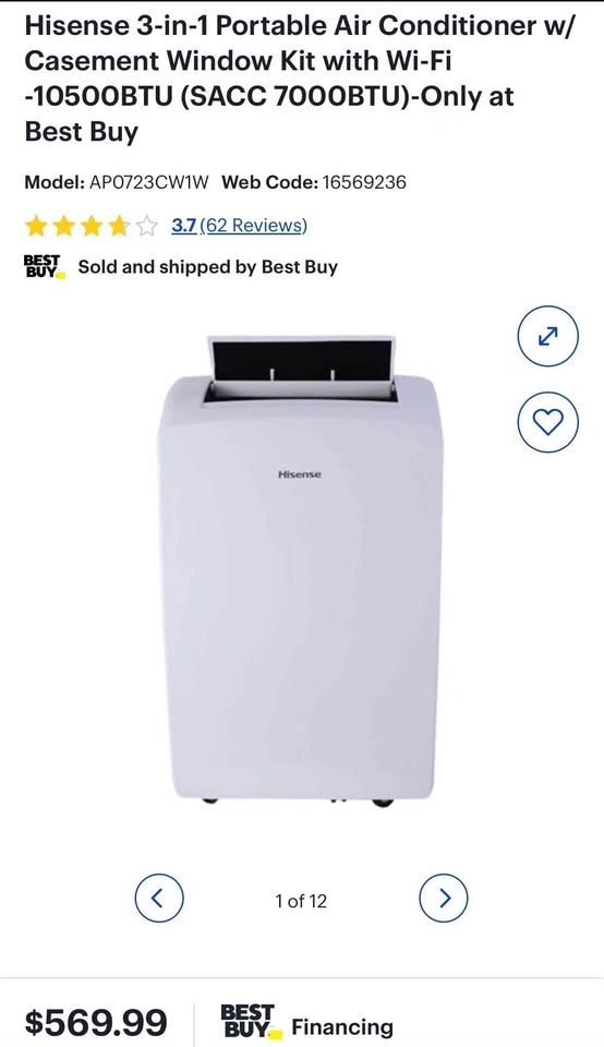 Hisense 3-in-1 Portable Air Conditioner - 7000 BTU - photo 5