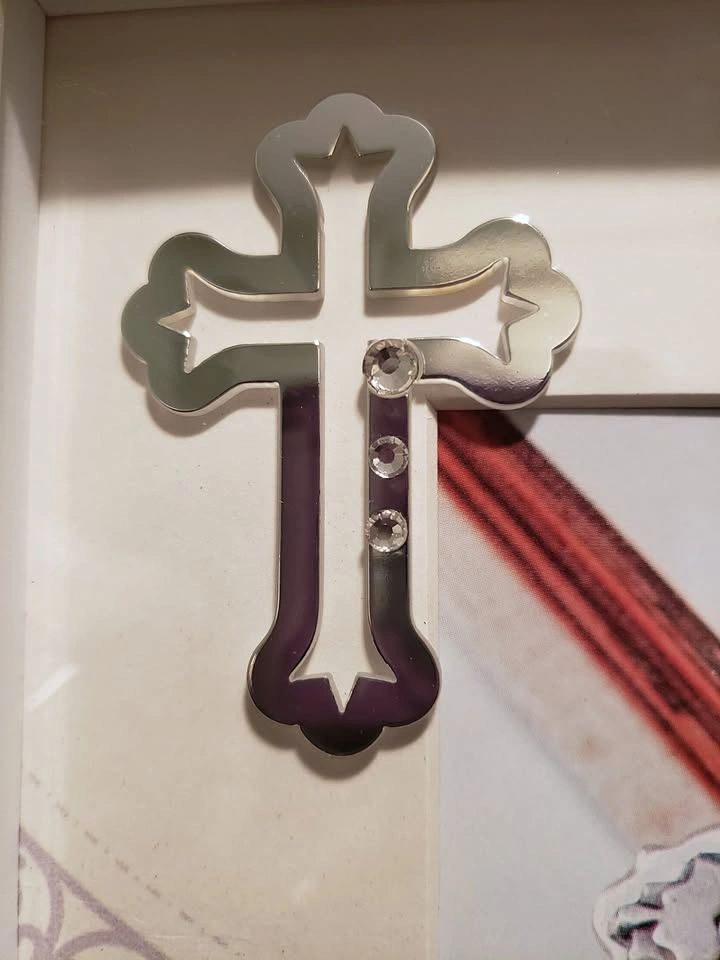 NEW IN BOX Godparent White Photo Frame with Cross - photo 2