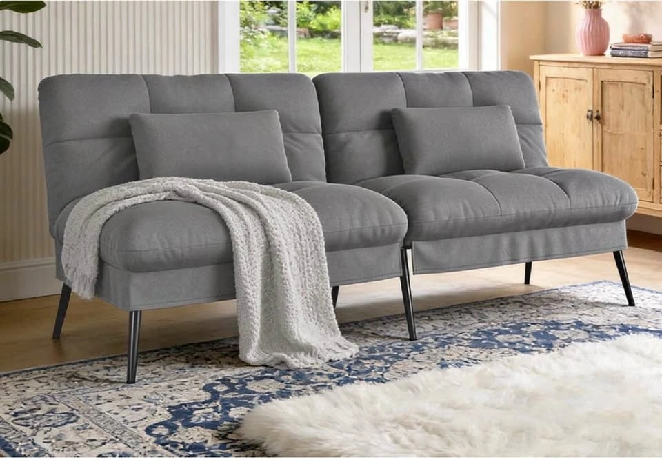 Convertible Futon Sofa Bed 68.5" Fabric Sleeper Sofa, Gray