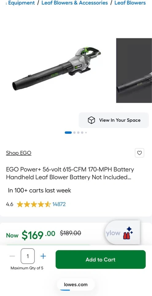 EGO POWER+ 56V 615 CFM Lithium-Ion Cordless Leaf Blower - photo 3