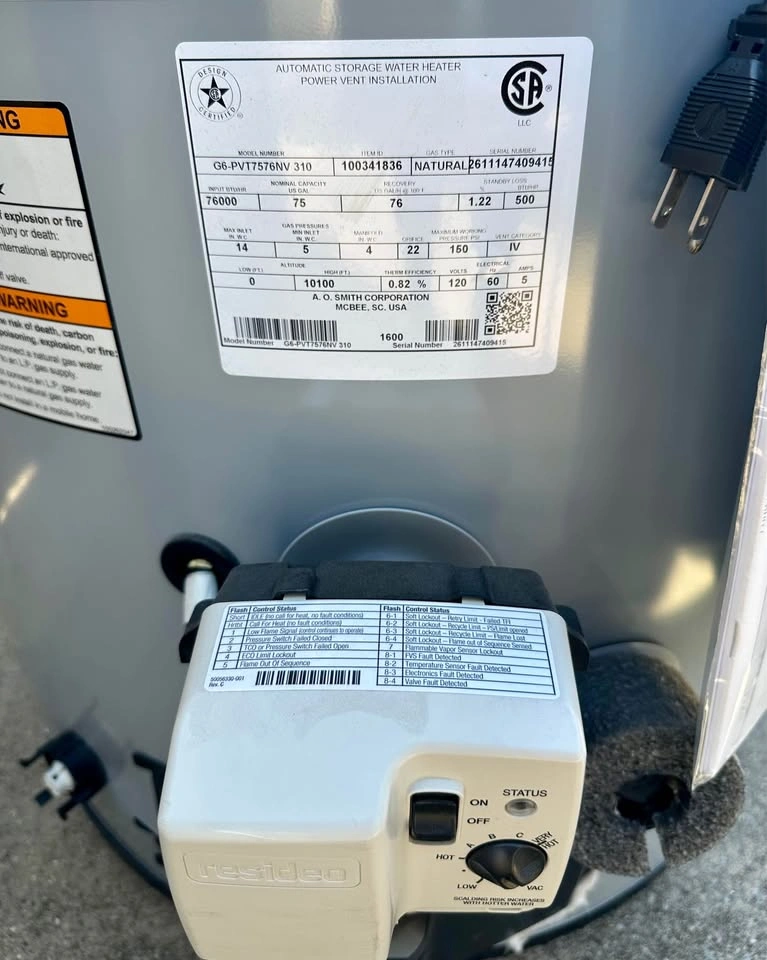A.O. Smith Signature 500 75-Gallon Power Vent Water Heater - photo 2