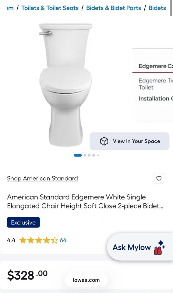 American Standard Edgemere Toilet With Bidet Seat Combo - photo 3