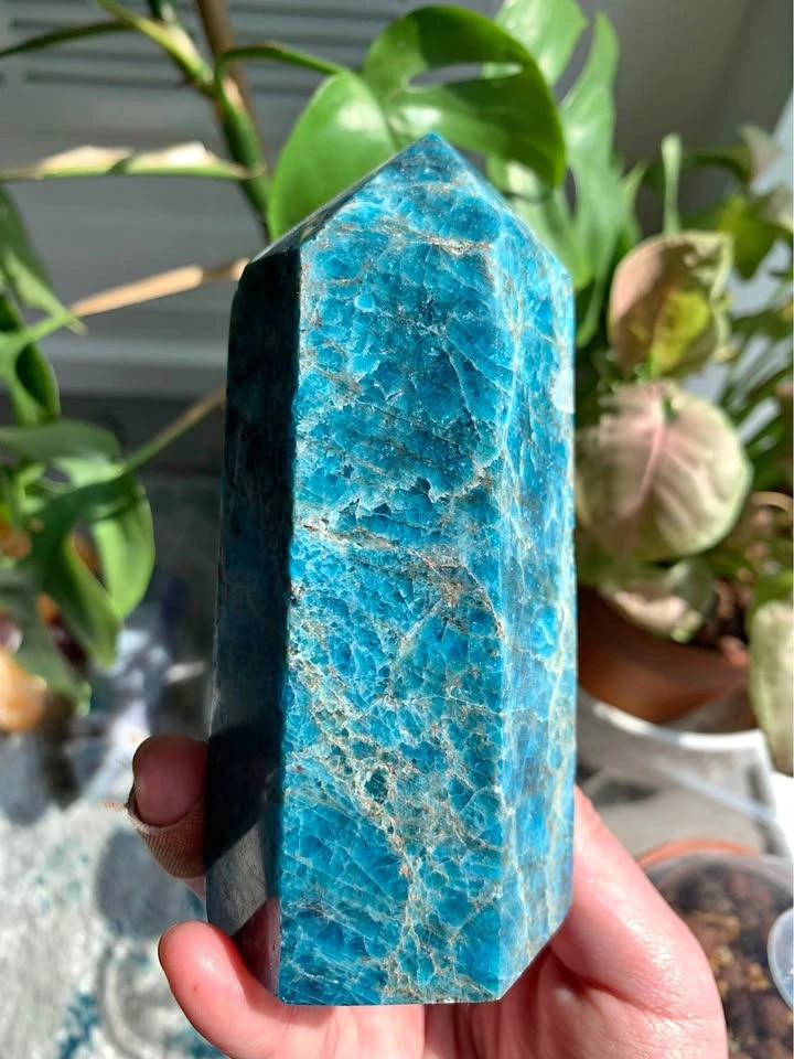 Large Blue Apatite Crystal Tower - Saturated Blue Colour