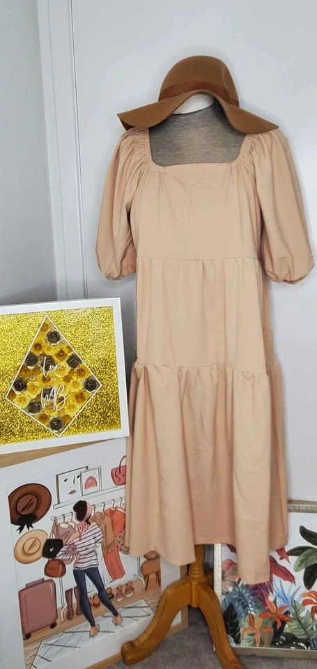 Cute Puff Sleeve Smocked Tiered Midi Dress - photo 2