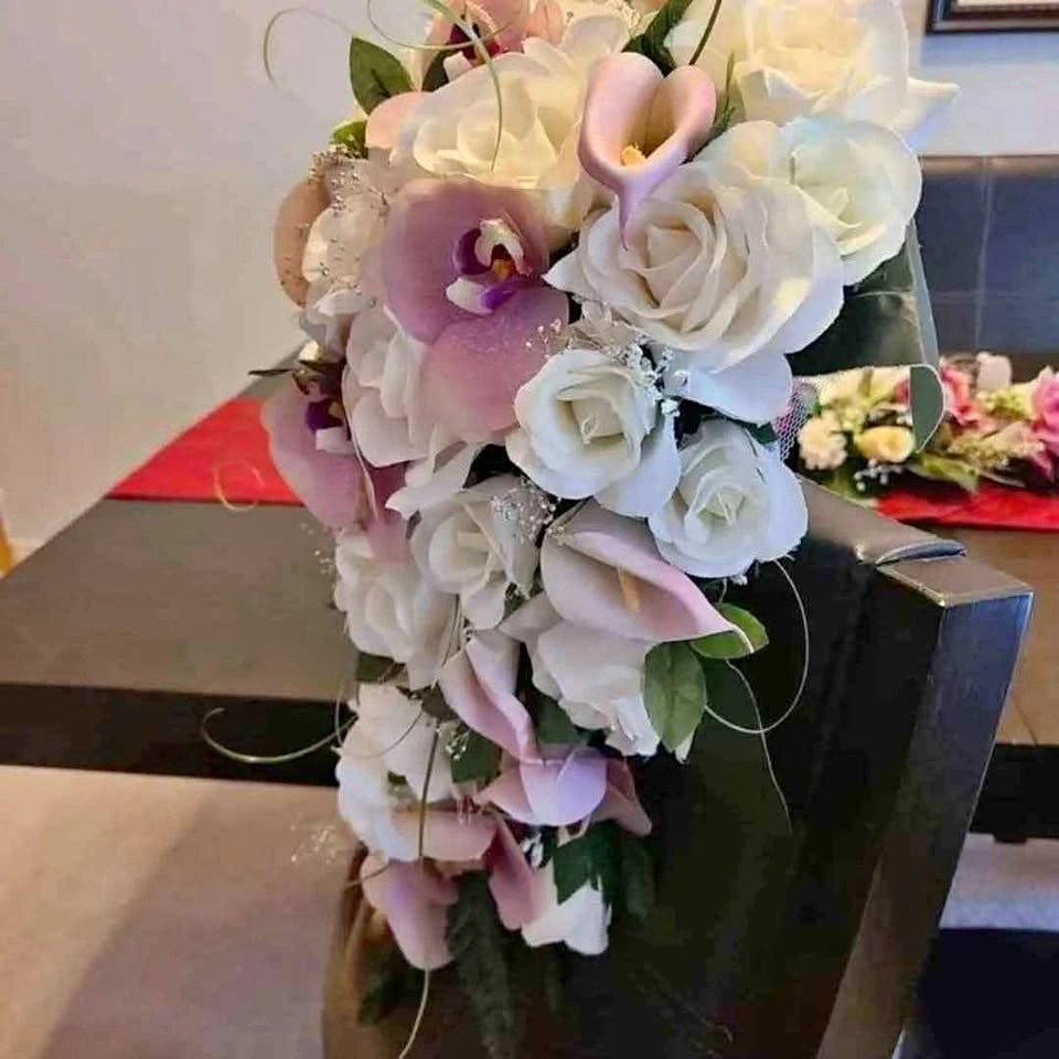 Artificial Cascading White Pink Wedding Bouquet