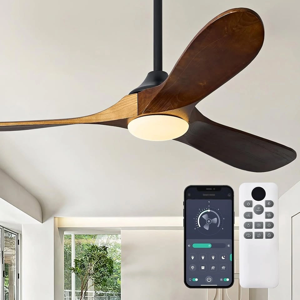 Modern 3-Blade Wood Ceiling Fan with LED Light and Remote