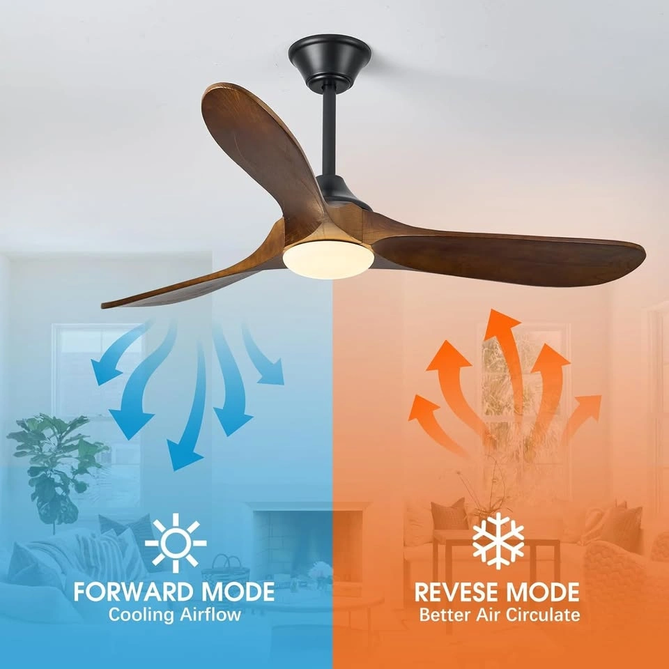 Modern 3-Blade Wood Ceiling Fan with LED Light and Remote - photo 2