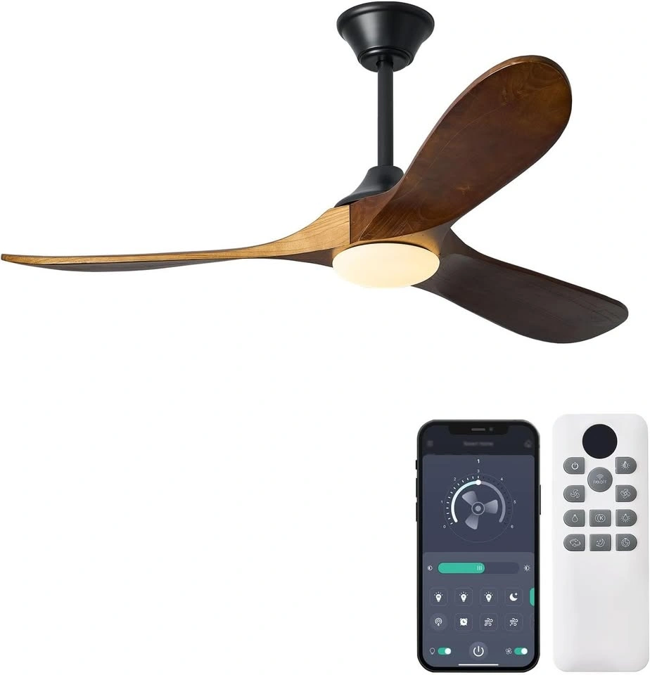 Modern 3-Blade Wood Ceiling Fan with LED Light and Remote - photo 3