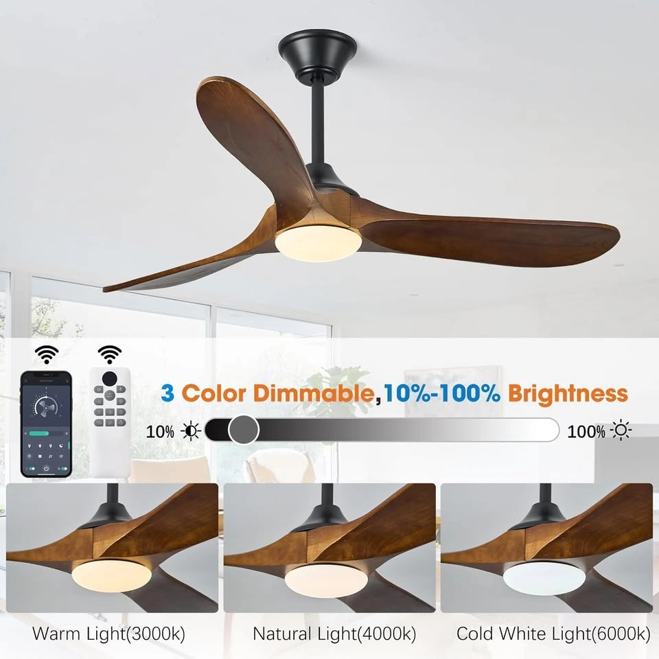 Modern 3-Blade Wood Ceiling Fan with LED Light and Remote - photo 4