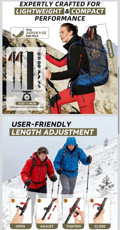 Adjustable Aluminum Trekking Poles with Accessories - photo 3