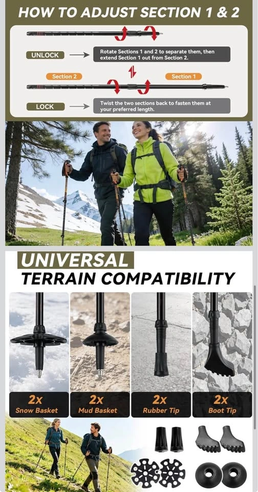 Adjustable Aluminum Trekking Poles with Accessories - photo 4