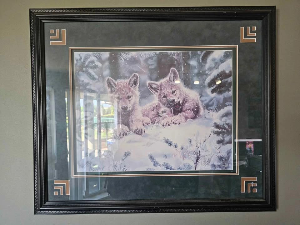 Framed Wolf Pups Snow Scene Print - photo 2