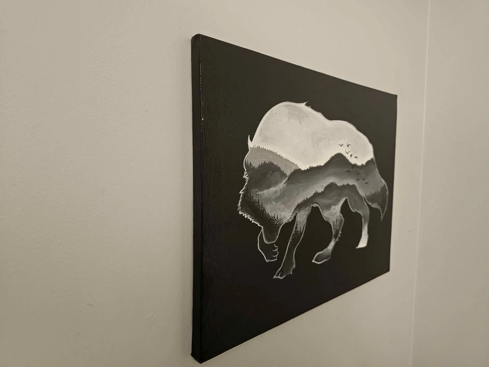 Wolf Silhouette Mountain Landscape Canvas Painting - photo 2