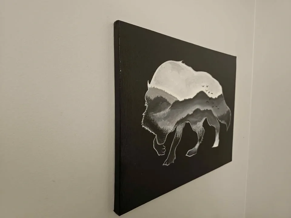 Wolf Silhouette Mountain Landscape Canvas Painting - photo 2