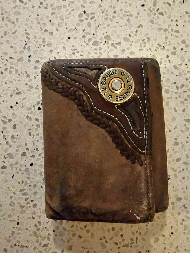 Brown Leather Trifold Wallet with 12 Gauge Shell Concho