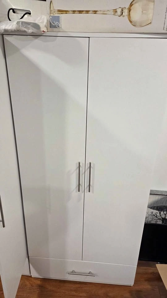 White Double Door Wardrobe with Drawer