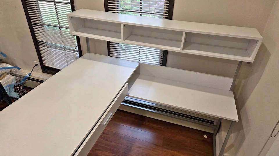 White L-Shaped Desk with Hutch and Shelves