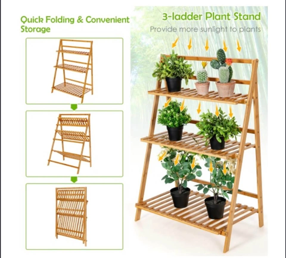 Costway Bamboo 3-Tier Foldable Plant Stand - photo 2