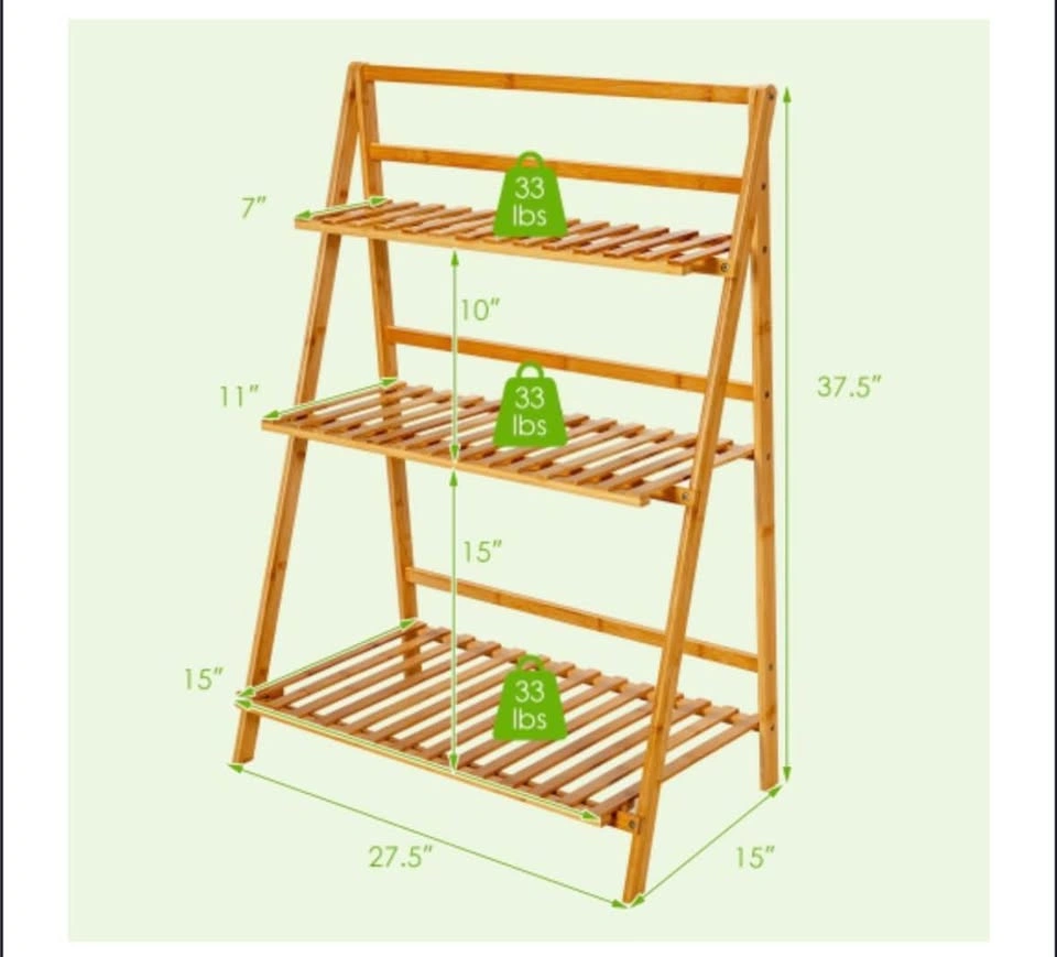 Costway Bamboo 3-Tier Foldable Plant Stand - photo 3