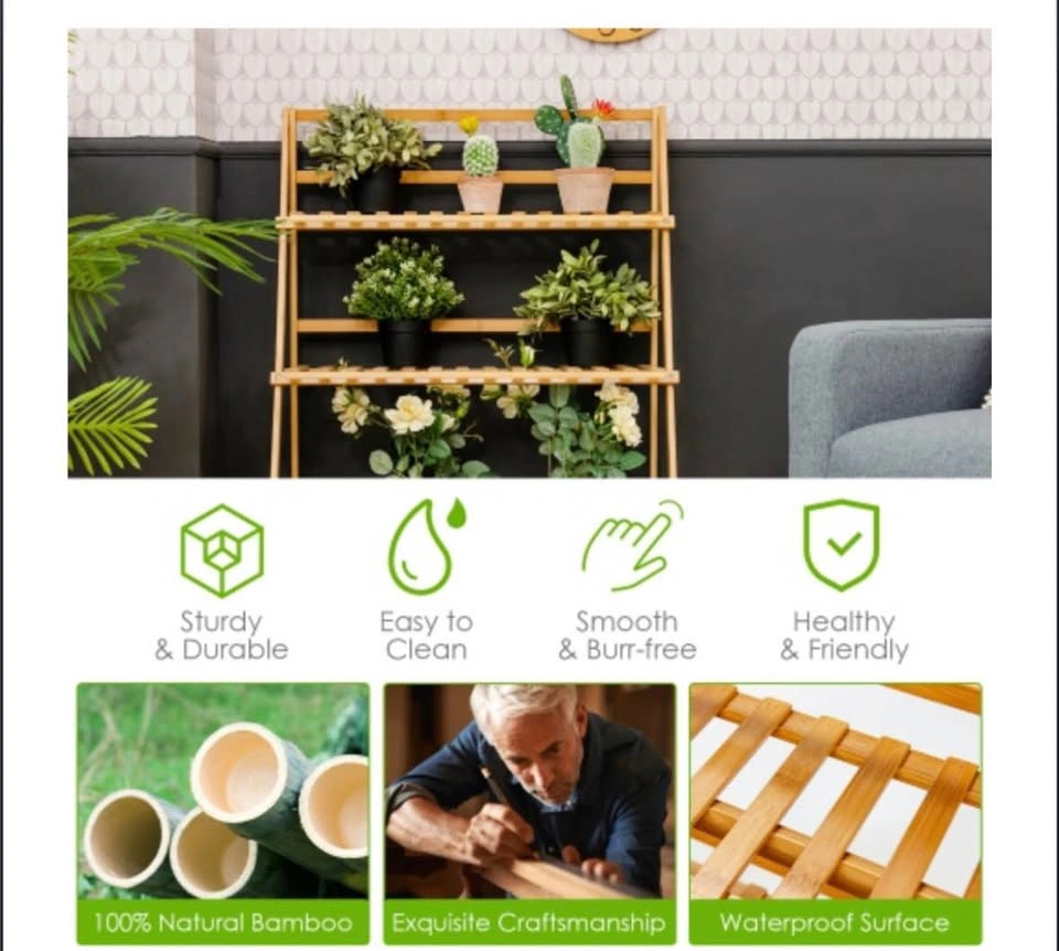 Costway Bamboo 3-Tier Foldable Plant Stand - photo 4