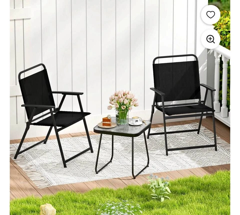 Costway 3pcs Patio Folding Conversation Chairs & Table