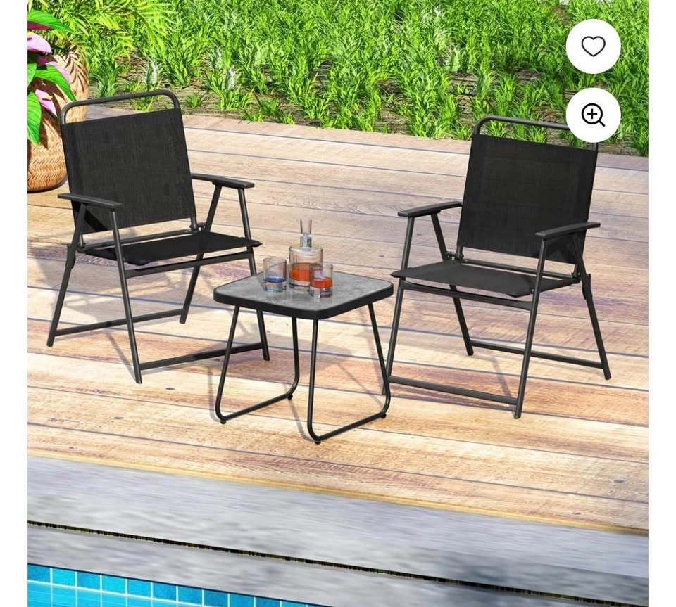 Costway 3pcs Patio Folding Conversation Chairs & Table - photo 4