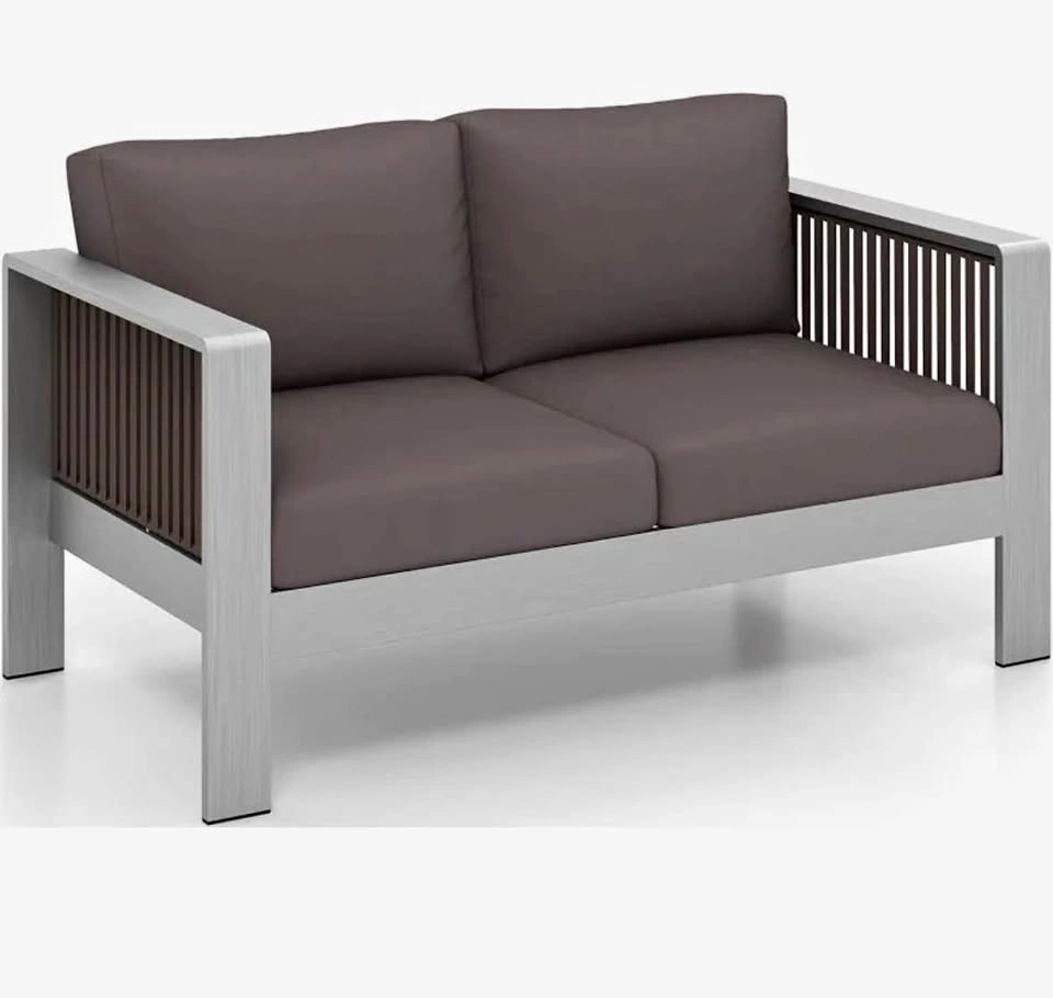 Metal Outdoor Patio Aluminum Loveseat with Gray Cushions