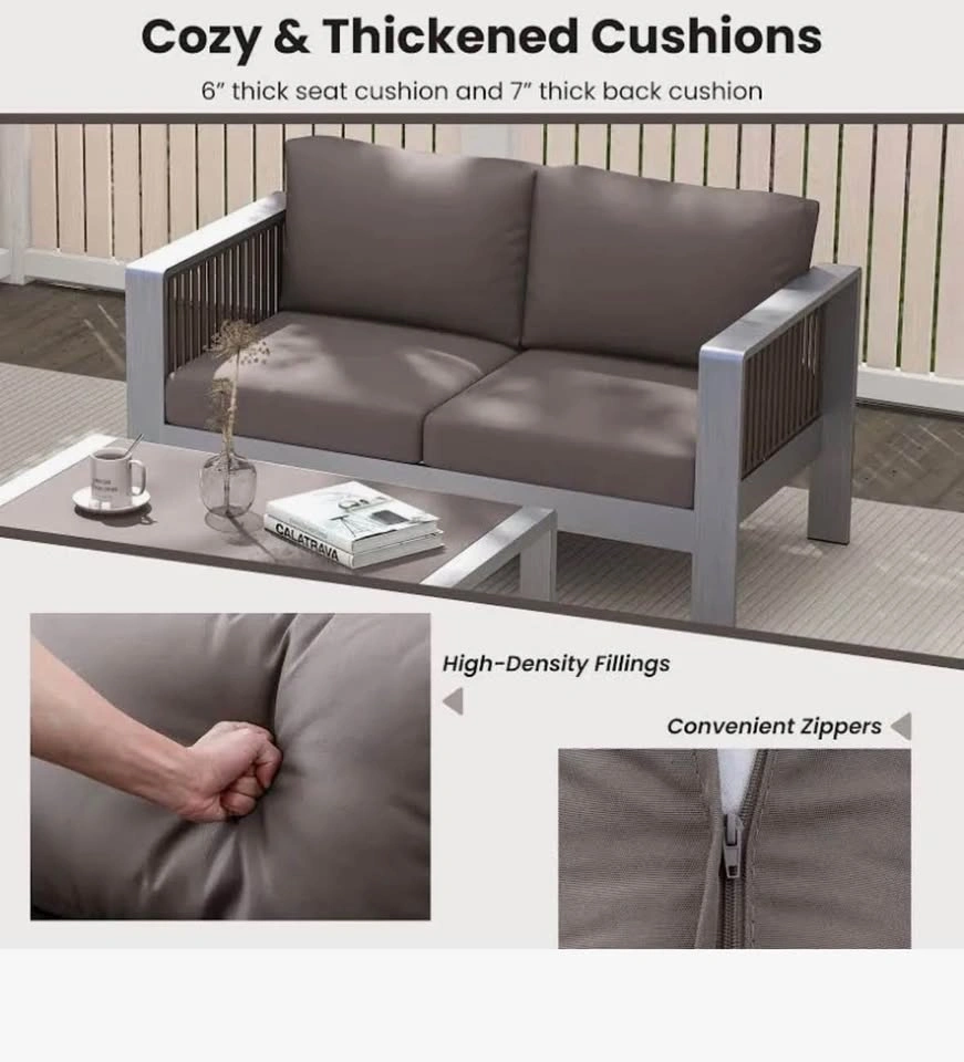 Metal Outdoor Patio Aluminum Loveseat with Gray Cushions - photo 2