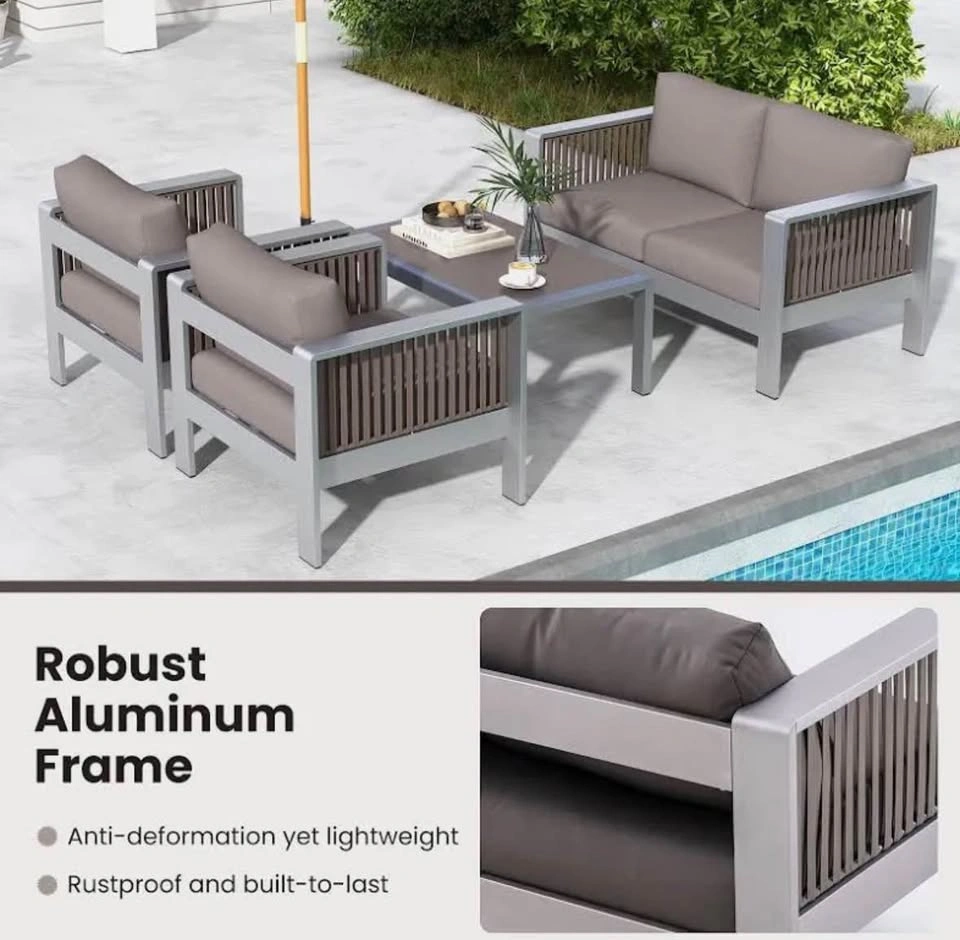 Metal Outdoor Patio Aluminum Loveseat with Gray Cushions - photo 4
