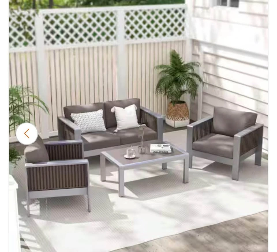 Metal Outdoor Patio Aluminum Loveseat with Gray Cushions - photo 5