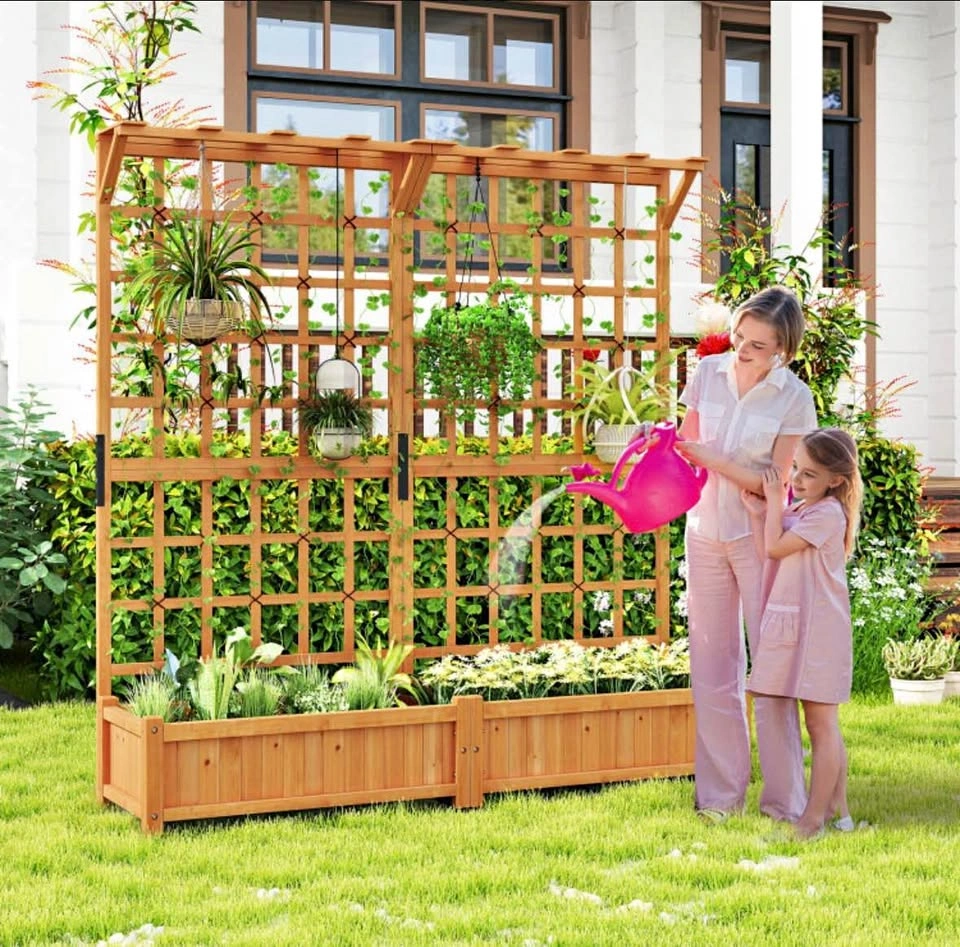 72" Raised Garden Bed with Lattice Trellis, Hanging Roof