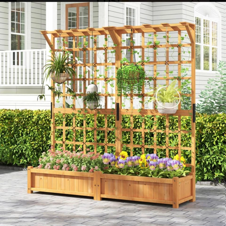 72" Raised Garden Bed with Lattice Trellis, Hanging Roof - photo 2