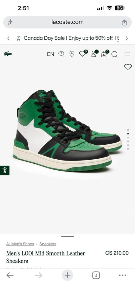 LACOSTE MEN's L001 Mid smooth leather sneakers - photo 2