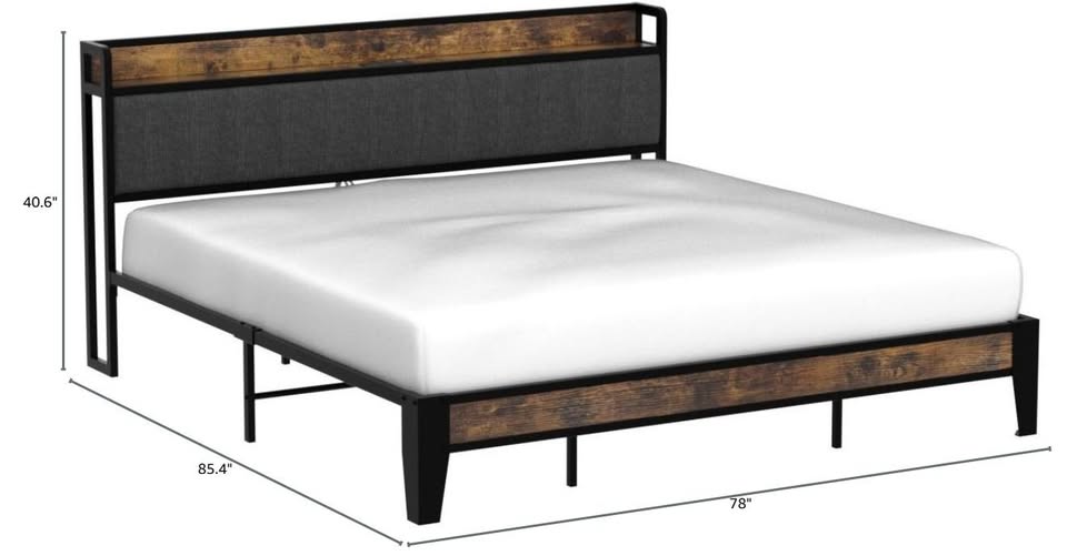 King Bed Frame w/Storage Headboard+Charging+Free Mattress - photo 2