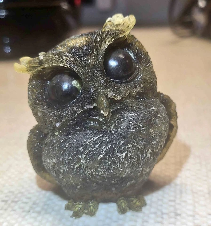 Black Obsidian crystal filled resin owl