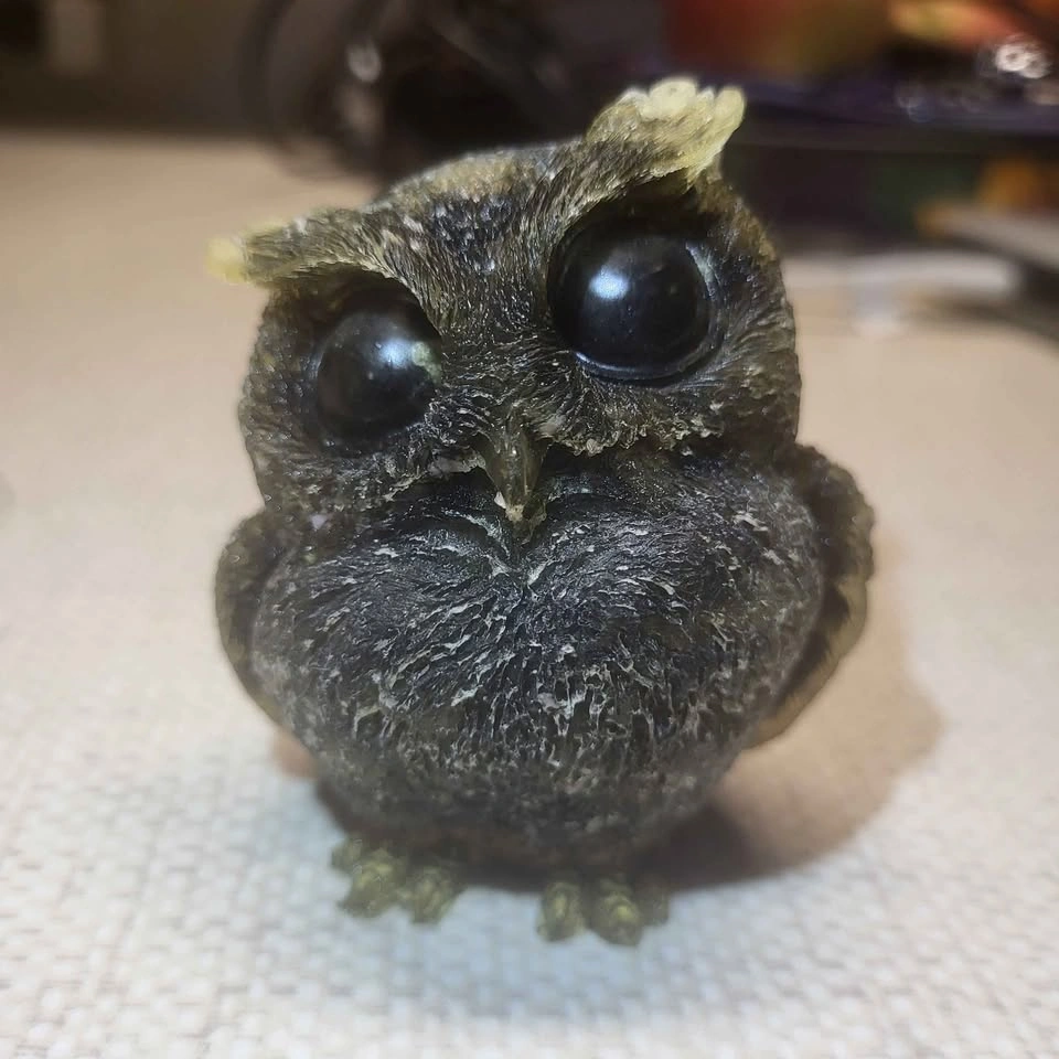 Black Obsidian crystal filled resin owl - photo 2