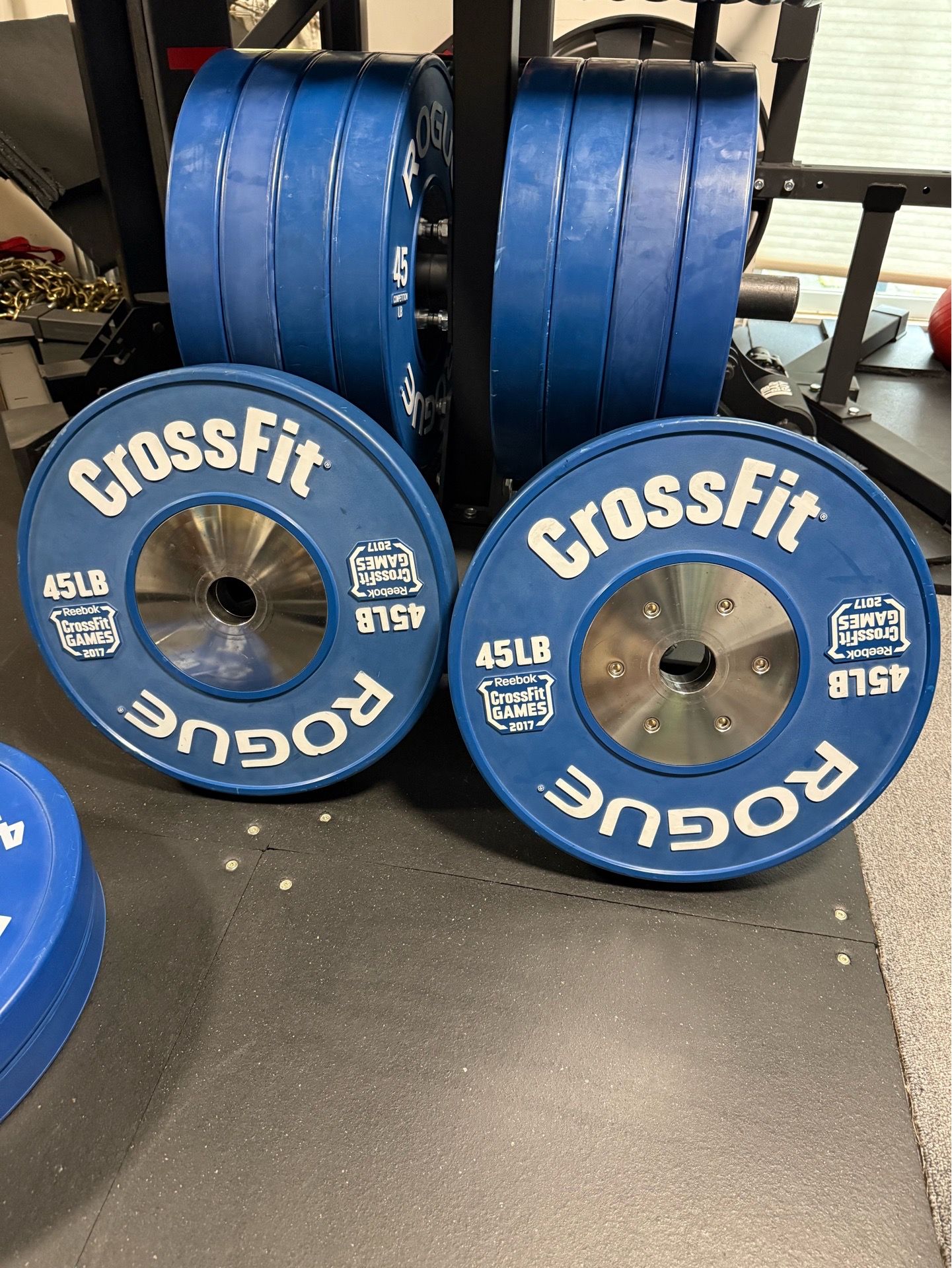 Rogue Fitness calibrated competition training Olympic bumper pla